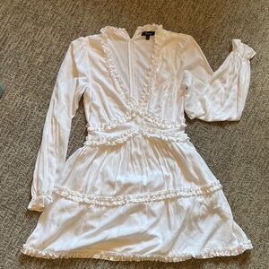 Trixxi White Ruffled V-Neck Dress